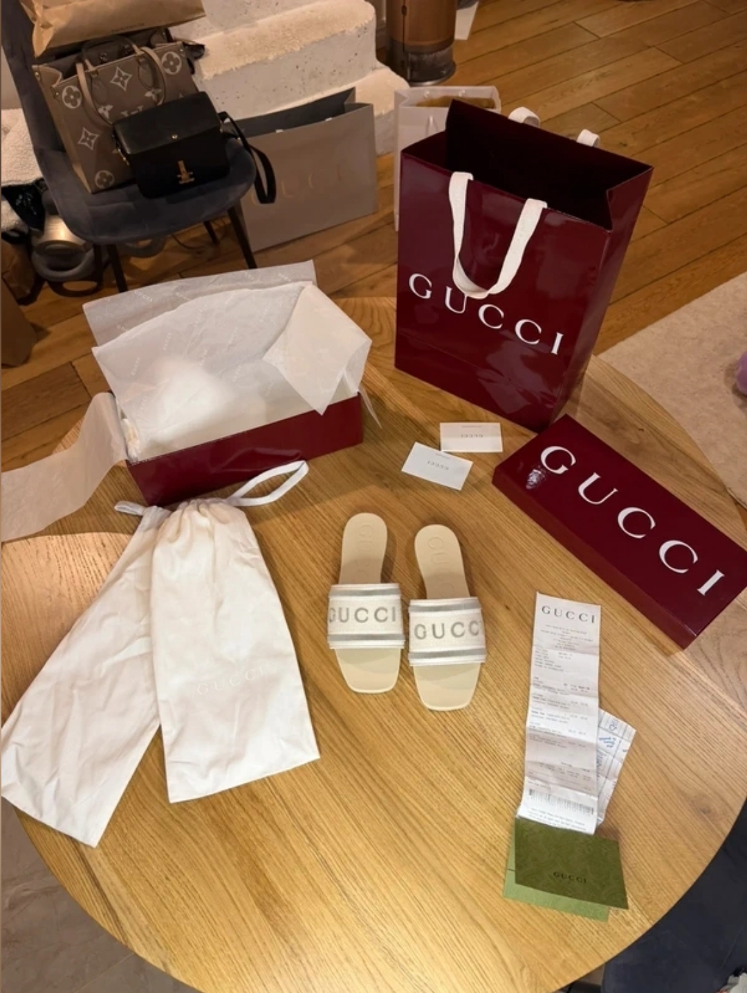 Gucci Two-Tone Grey And Beige Slides, Size 37